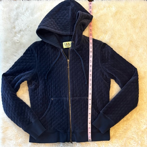Y2K Juicy Couture Velour Quilted Zip-up Hoodie - Large Navy - Picture 7 of 10